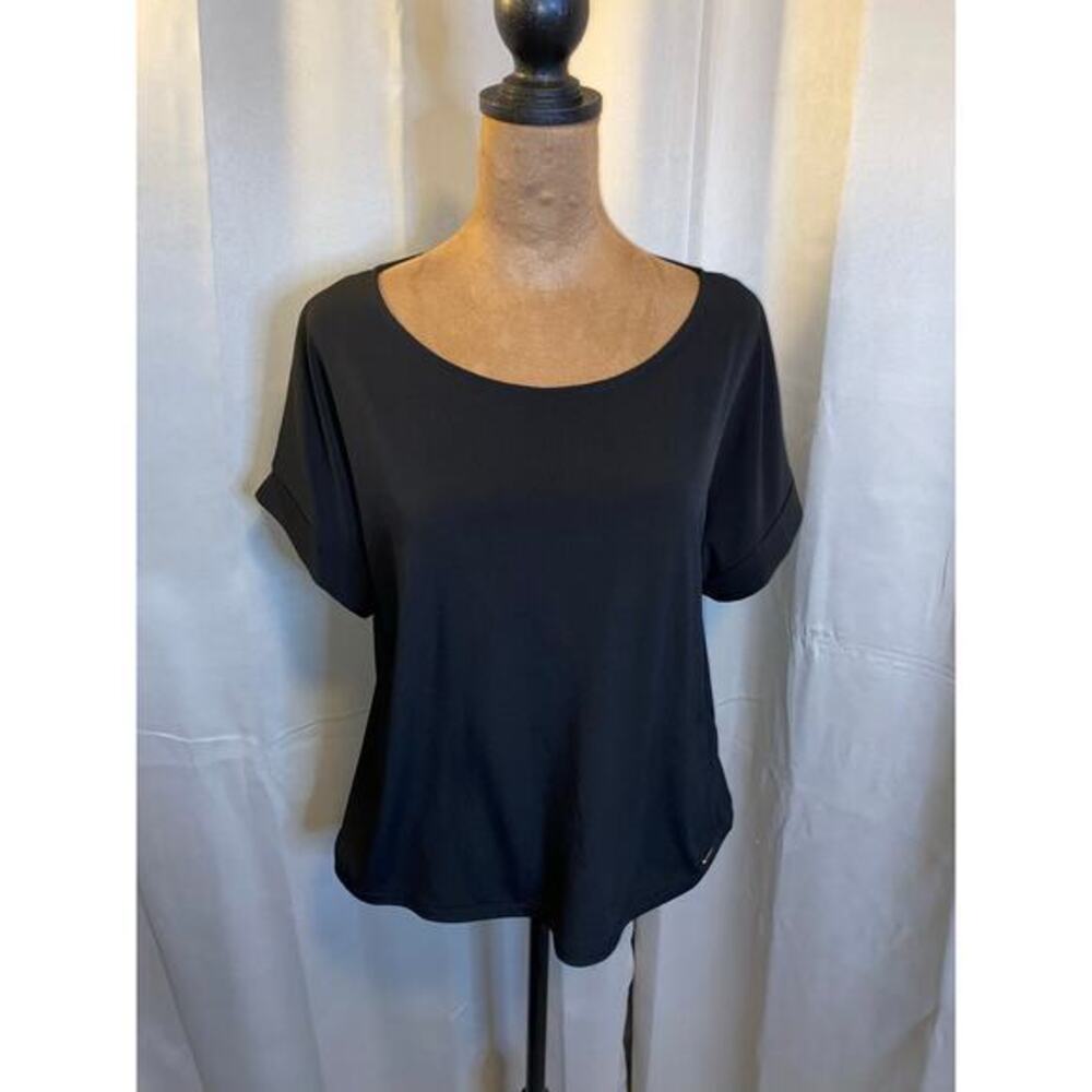 Calvin Klein Womens Black Short Sleeve Blouse Top S Rolled Sleeve Stretch Shirt